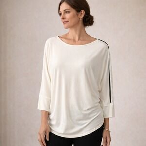 Chico's Women's Dolman Long Sleeve Jewel Neckline Blouse‎ Top White Medium